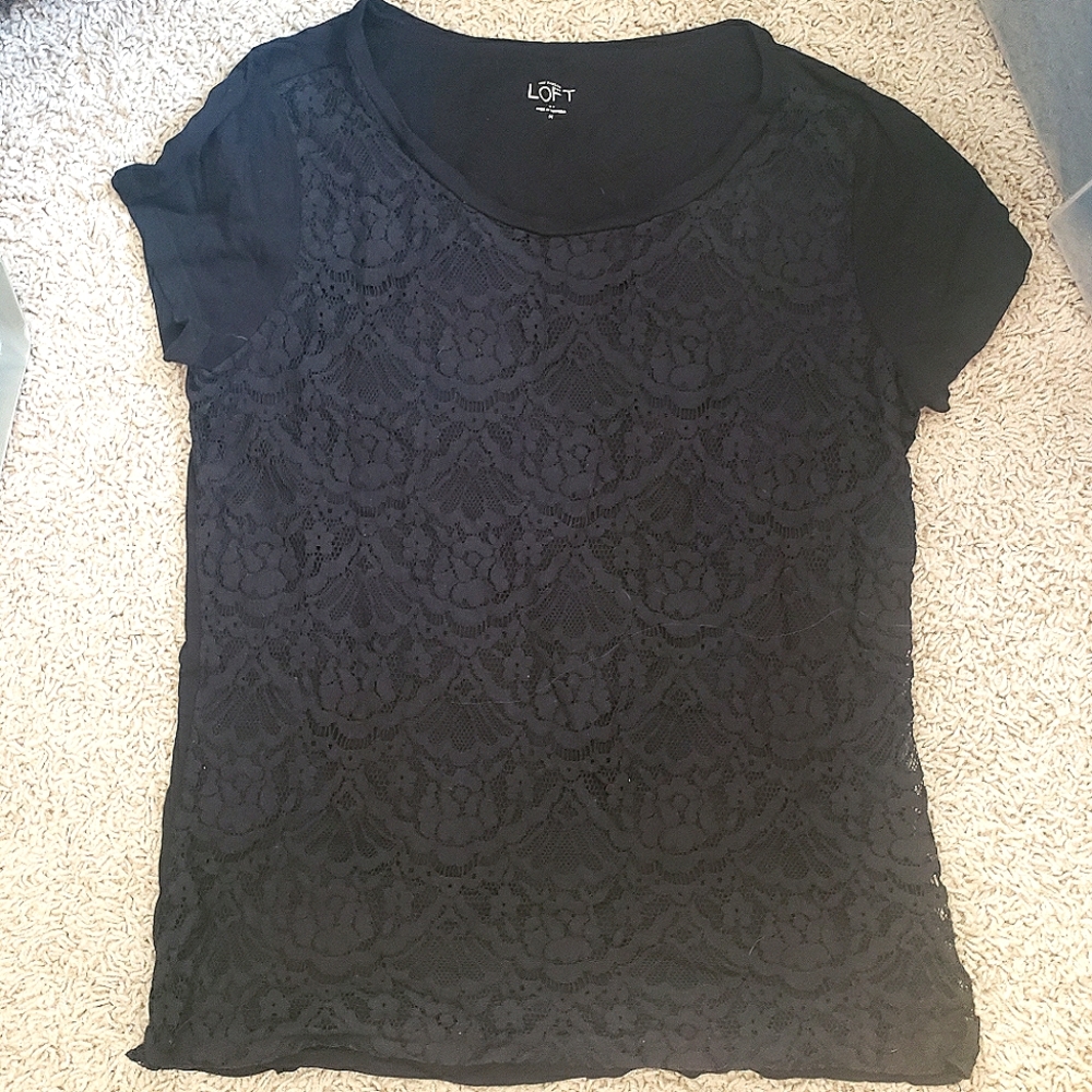 LOFT Black Lace T Shirt Size Medium
